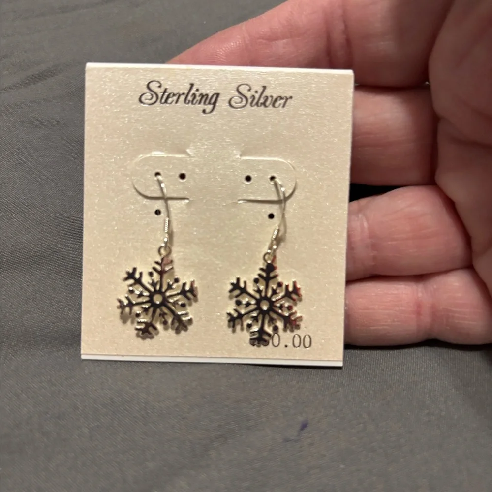 Sterling Silver Snowflake Earrings - Picture 2 of 7